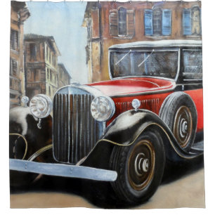 Retro Auto Altstadt Malerei Duschvorhang
