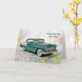 Retro-Auto auf der Roadmap zum Geburtstag Karte (Gelbe Blume)