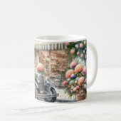 Retro-Auto & blühende Boutique-Szene Kaffeetasse (VorderseiteRechts)