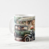 Retro-Auto & blühende Boutique-Szene Kaffeetasse (Vorderseite Links)