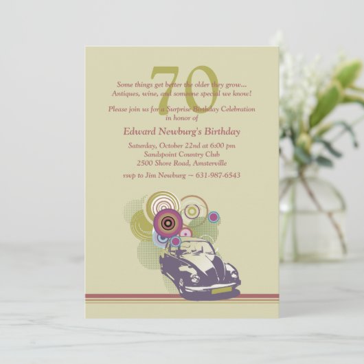 Retro Auto-Einladung Einladung (Stehend Vorderseite)
