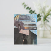 Retro-Auto mit Frauenkopf-Collage Postkarte (Stehend Vorderseite)
