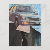 Retro-Auto mit Frauenkopf-Collage Postkarte (Vorderseite)