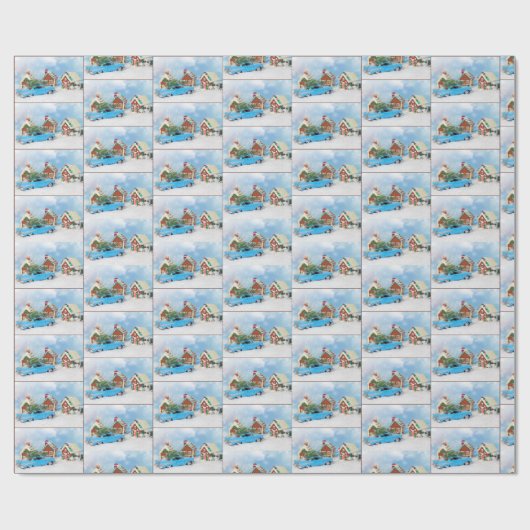 Retro-Auto mit Weihnachtsbaum Geschenkpapier (Flach)