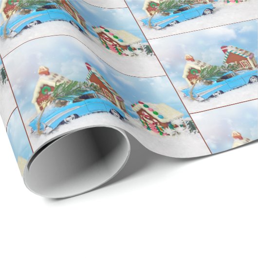Retro-Auto mit Weihnachtsbaum Geschenkpapier (Rolleneckpunkt)