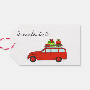 Retro-Auto mit Weihnachtsgeschenken Geschenkanhänger