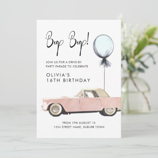 Retro Auto Parade Party Drive von Rockabilly jeden Einladung (Stehend Vorderseite)