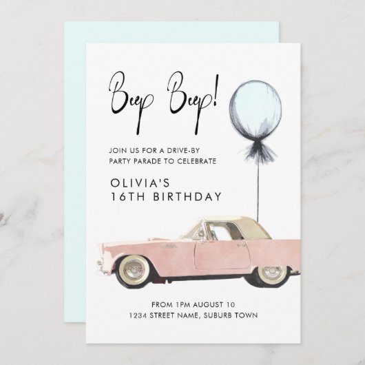 Retro Auto Parade Party Drive von Rockabilly jeden Einladung (Vorne/Hinten)