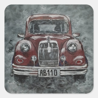 Retro, Auto, Quadratischer Aufkleber