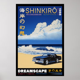 Retro-Auto-Stranddruck japanische Shinkirō-Traumla Poster