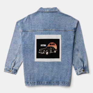 Retro-Auto-Vintage-Sonnenuntergang Grafik-T-Shirt  Jeansjacke
