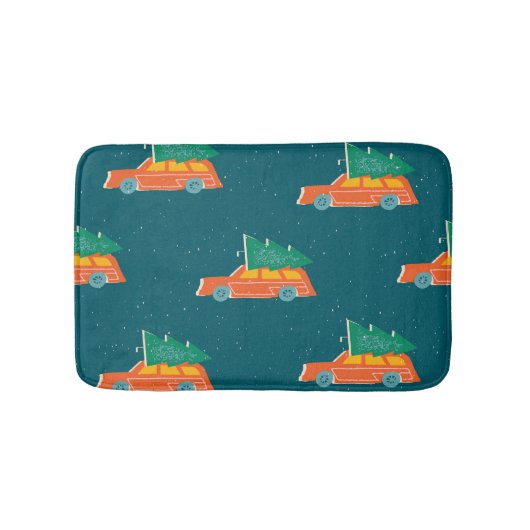 Retro-Auto-Weihnachtsbaum-Muster Badematte (Vorderseite)