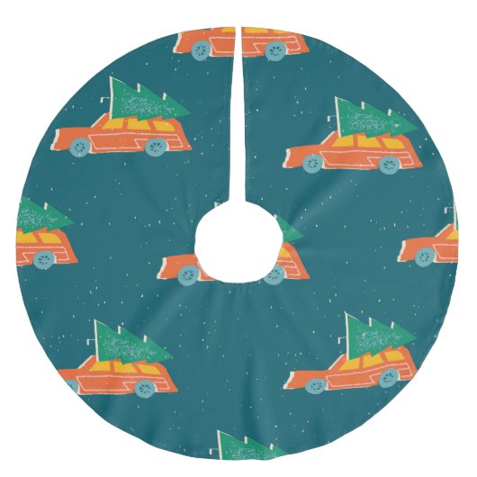 Retro-Auto-Weihnachtsbaum-Muster Polyester Weihnachtsbaumdecke (Vorderseite)