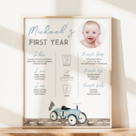 Retro-Autofahrt auf dem Foto Meilenstein-Zeichen Poster