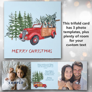 Retro-Autofoto-Vorlage Trifold-Weihnachtskarte Dreifach Gefaltete Urlaubskarte