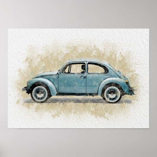 Retro-Autokunst - Blaue Farbe Poster (Vorne)
