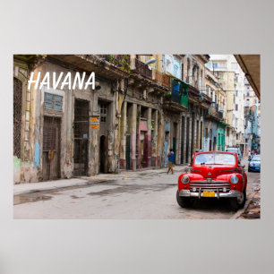 Retro-Autos auf der Straße von Havanna Poster