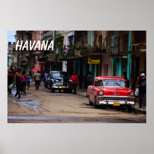 Retro-Autos auf der Straße von Havanna Poster