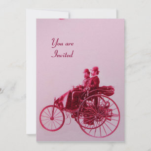 RETRO-AUTOS AUTO RESTAURIERUNG silber rot fuchsia Einladung