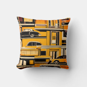 Retro-Autos Geometrisches Senf-Mid-Century  Kissen