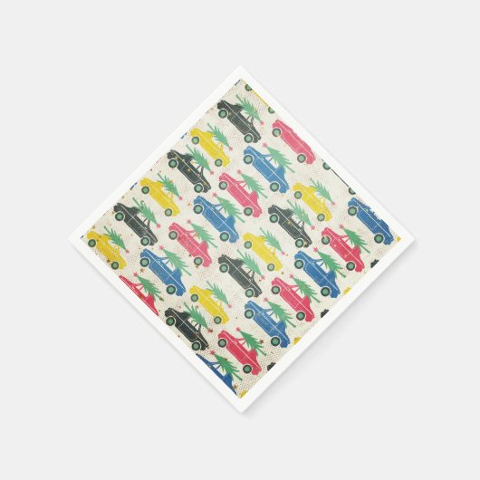Retro-Autos mit Weihnachtsbäumen oben Serviette (Ecke)