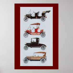 RETRO-AUTOS, schwarz weiß rot Poster