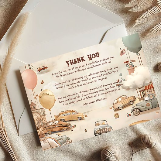 Retro-Autothemen-Kindergeburtstag Dankeskarte
