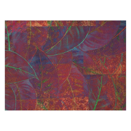 Retro Autumn Foliage Burgundy Blätter Metallic Tischdecke (Vorderseite (Horizontal))