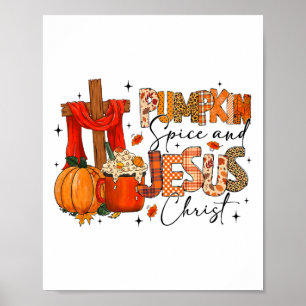 Retro Autumn Pumpkins Gewürz und Jesus Christus Fa Poster
