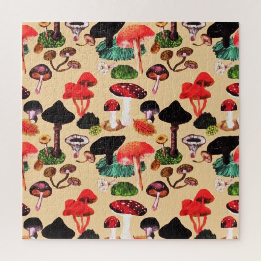 Retro Autumn Woodland Mushroom Watercolor Puzzle (Vertikal)