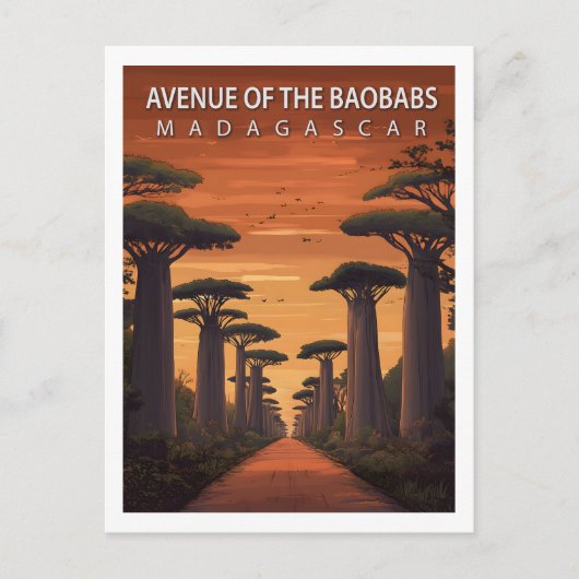 Retro Avenue of the Baobabs Madagascar Nature Postkarte (Vorderseite)
