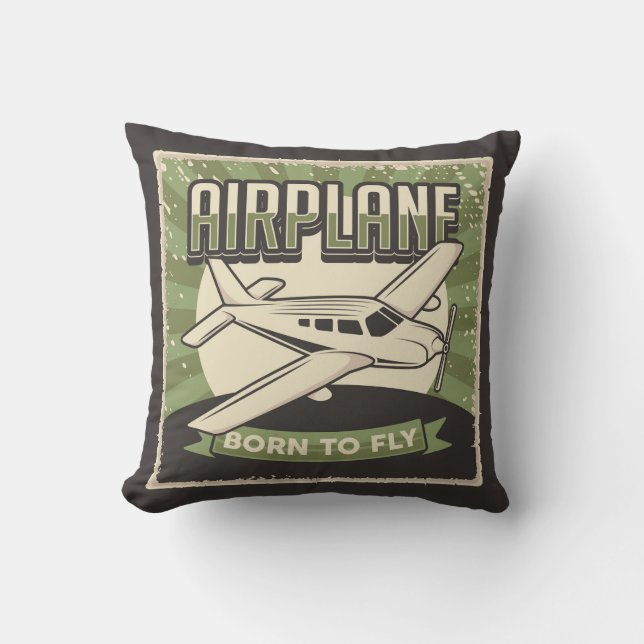 Retro Aviation Airplane Throw Kissen (Vorderseite)
