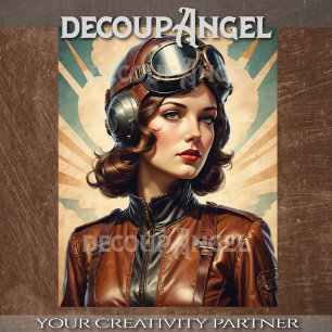 Retro-Aviator-Frau im Vintage-Stil -Decoupage- Seidenpapier