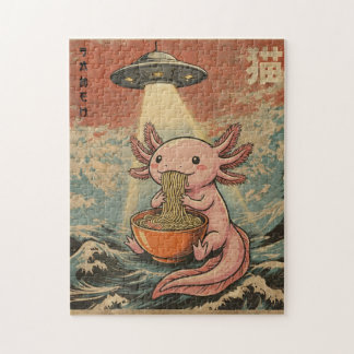 Retro-Axolotl-Ramen-UFO-Japanische-Welle-Puzzle Puzzle