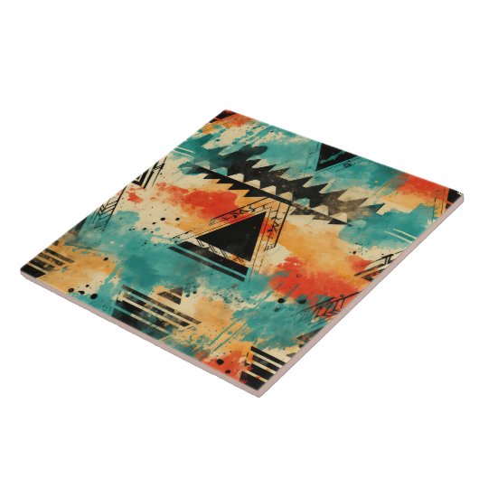Retro Aztec Muster geometrisch abstrakt orange Fliese (Seite)