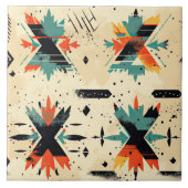 Retro Aztec Muster geometrisch abstrakt orange Fliese (Vorderseite)