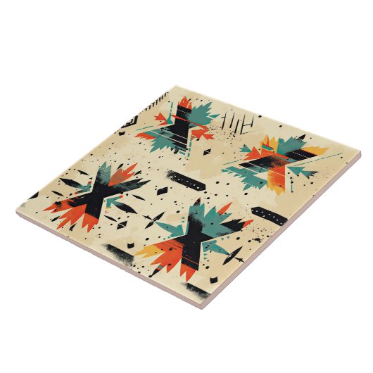 Retro Aztec Muster geometrisch abstrakt orange Fliese (Seite)