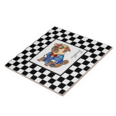 Retro B&W Checkerboard, Hipster Mops, personalisie Fliese (Seite)