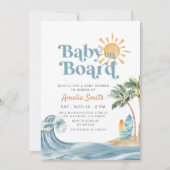 Retro Baby an Bord Surfboard Beach Babydusche Einladung (Vorderseite)