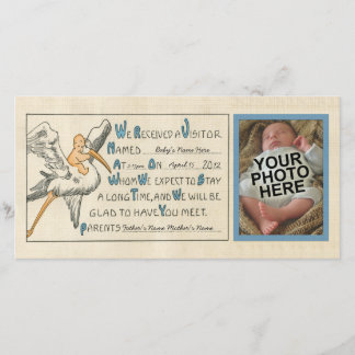 Retro Baby Boy & Stork Partys Geburtsankündigung Ankündigung
