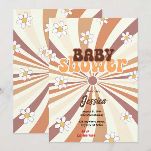 Retro Baby Dusche Einladung (Vorne/Hinten)