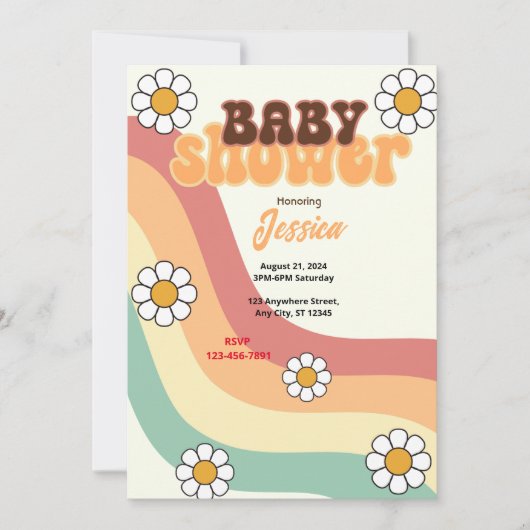 Retro Baby Dusche Einladung (Vorderseite)