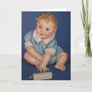 Retro-Baby in Blau Grußkarte Karte