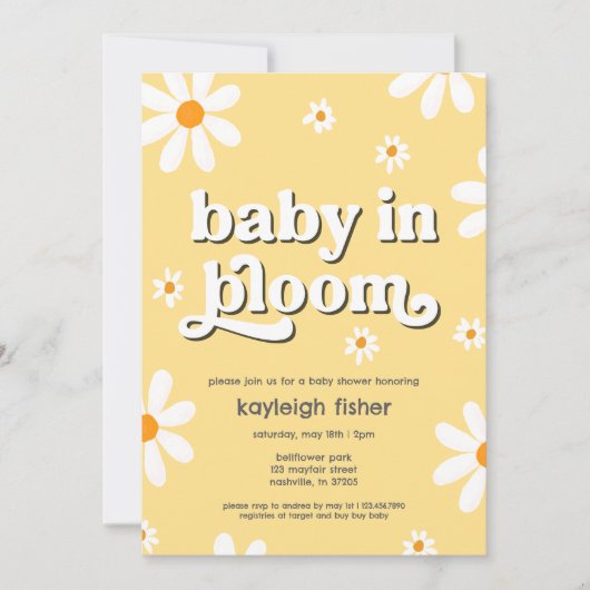 Retro Baby in Bloom Baby Dusche Einladung (Vorderseite)
