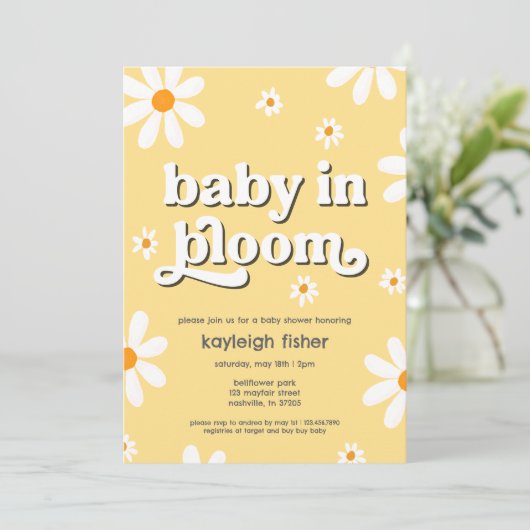Retro Baby in Bloom Baby Dusche Einladung (Stehend Vorderseite)