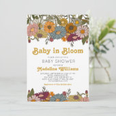 Retro Baby in Bloom Daisy Baby Dusche Einladung (Stehend Vorderseite)