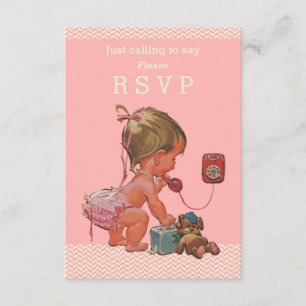 Retro Baby-Mädchen auf Telefon-Baby-Dusche UAWG RSVP Karte