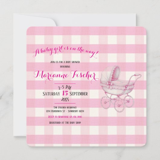 Retro-Baby-Mädchen-Party-Einladung (Vorderseite)