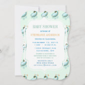 Retro Baby Mint Green Blue Coral Baby Buggy Dusche Einladung (Vorderseite)