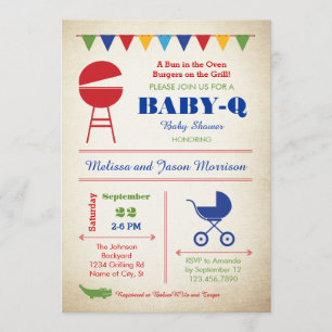 Retro Baby-Q-Baby-Shower-Einladung Einladung